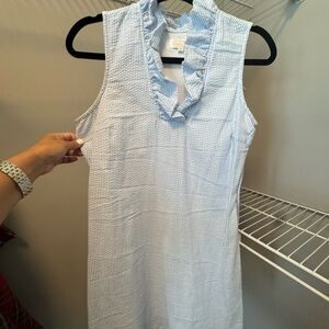 Mud Pie Light Blue Ruffle Neck Mini Dress